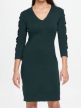 Calvin Klein V-Neck Sweater Dress w/ Lace-Up Sleeves